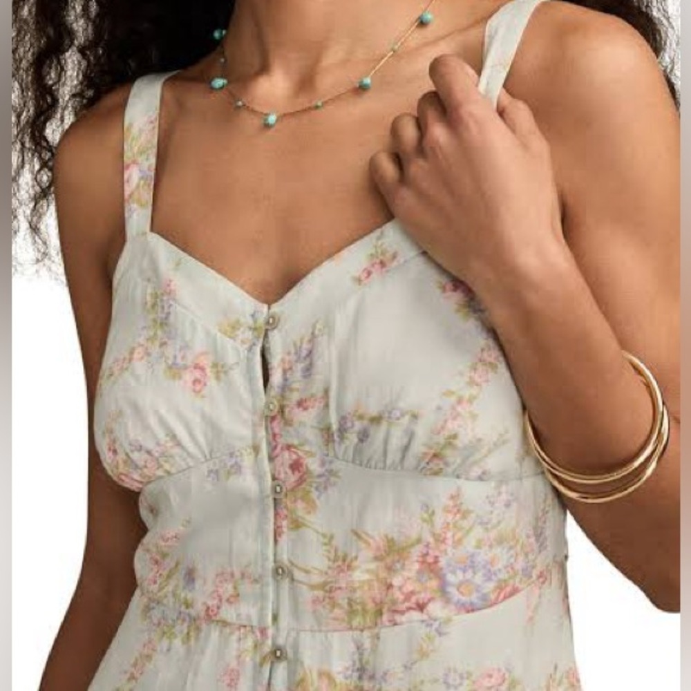 Lucky Brand Sleeveless Blue Floral Button-Up Midi Dress Size XL